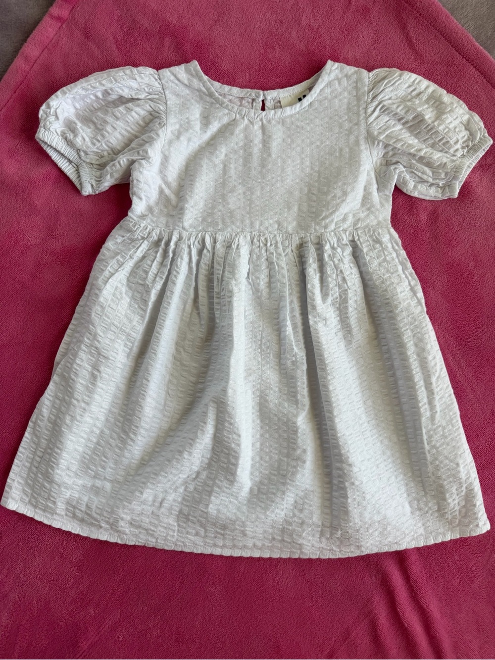 Cotton On White Textured Puff Sleeve Dress for Girls